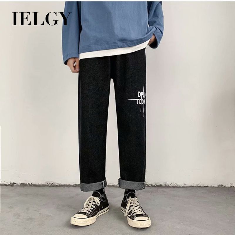 IELGY Thin jeans men's pants casual pants loose straight-leg all-match cropped trousers