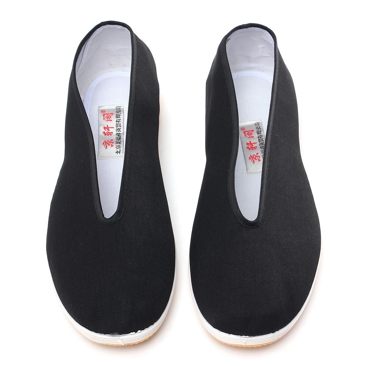 Mens Chinese Kung Fu Shoes Fashion Martial Art Ninja Cotton Sole Tai chi Slipper Slip On black - Black 39