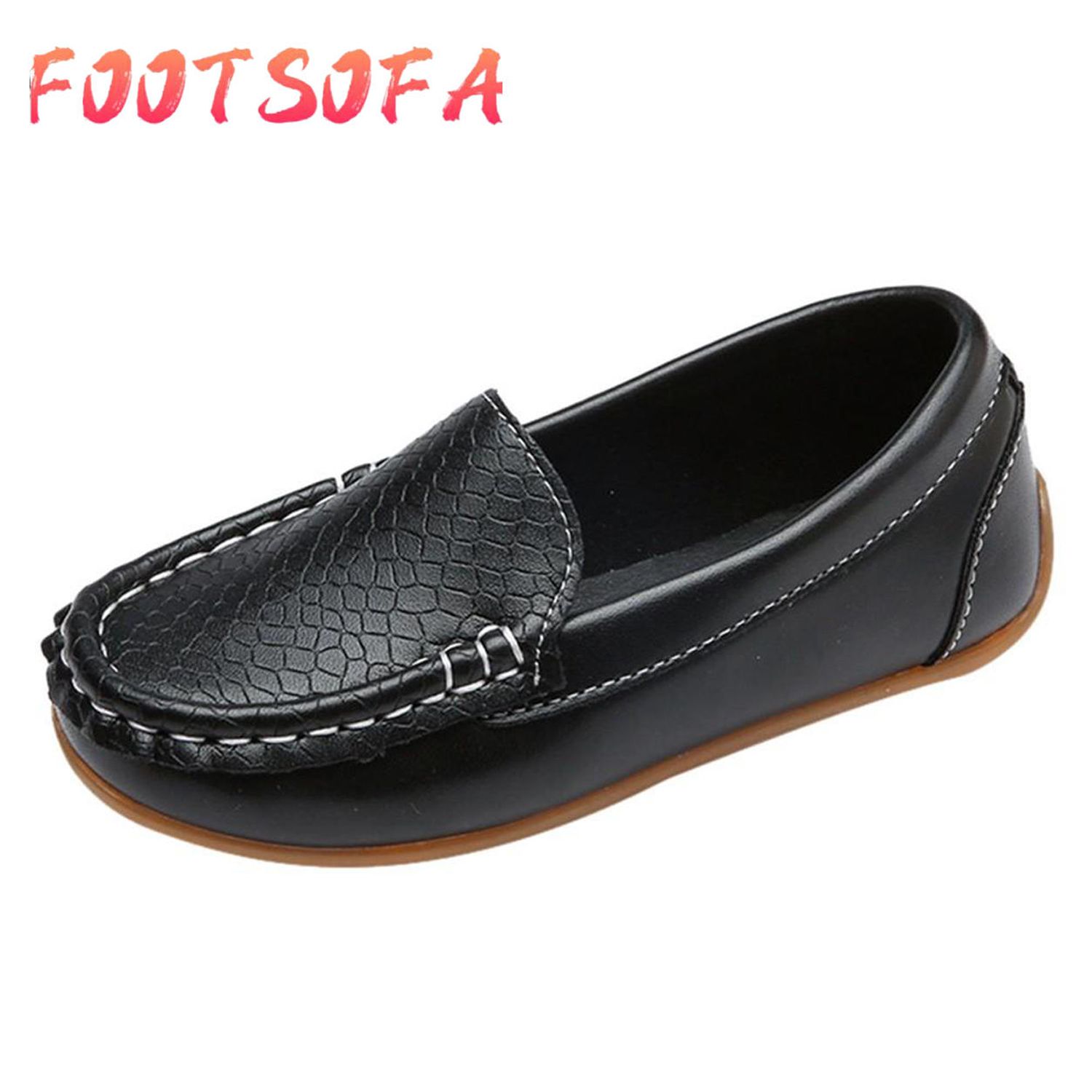 Children Kid Boys Girls Solid Leather Sport Lazy Sneaker Casual Boat Shoes