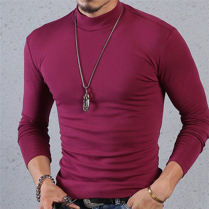 Half Turtleneck Men T-Shirt Casual Long Sleeve T Shirt Men Plus Size 6XL 5XL 4XL 3XL Fashion Fitness Tight Tee Shirt Men