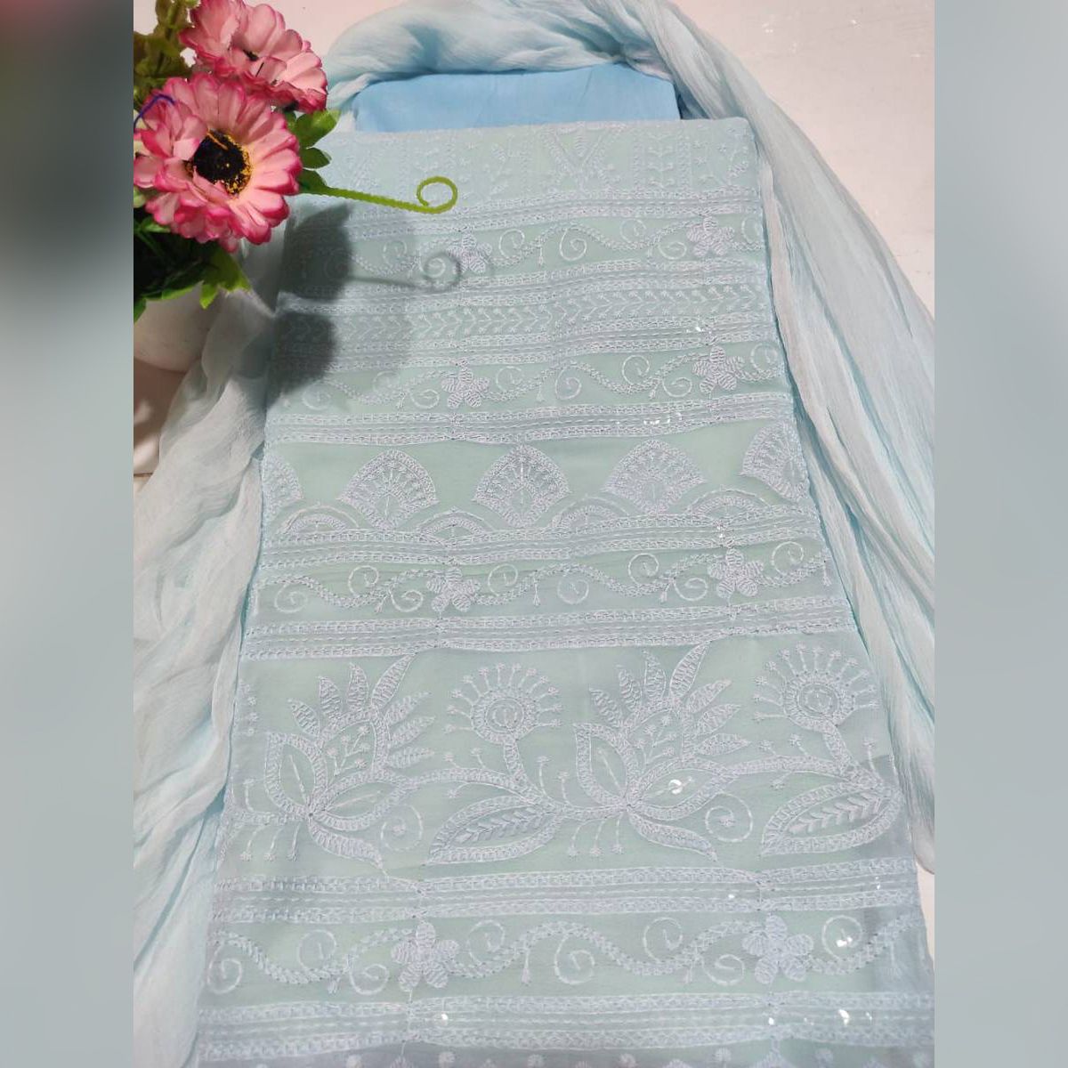 Pakistani Lucknow Unstitched Georgette/Jorjet Four Piece (4 Piece)