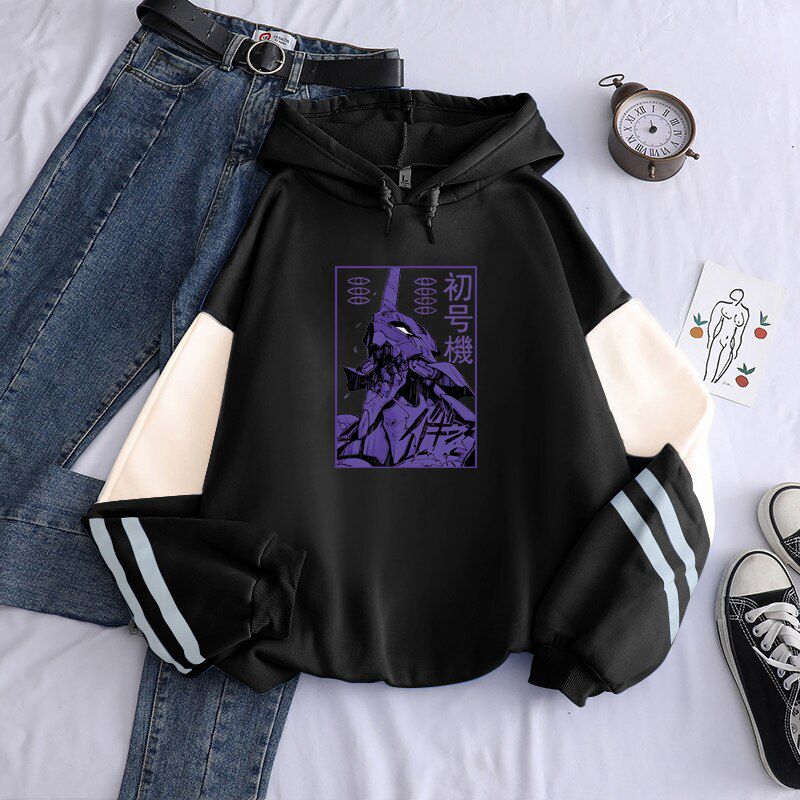 OIMG Japanese Anime Evangelion Men Hoodies Fashion Purple Graphics Eva-00 Proto Type Unisex Winter Oversize Long Sleeve Sweatshirts