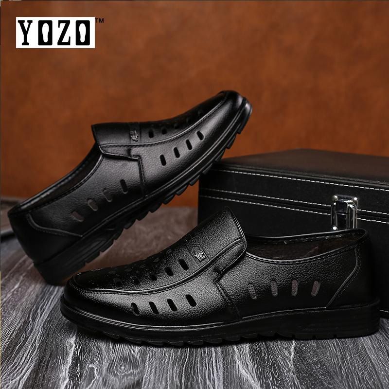 Wedding Shoes Hollow Casual Breathable Daddy Shoes Mens Shoe Slip On Leather Business Formal Shoes For Male - intl