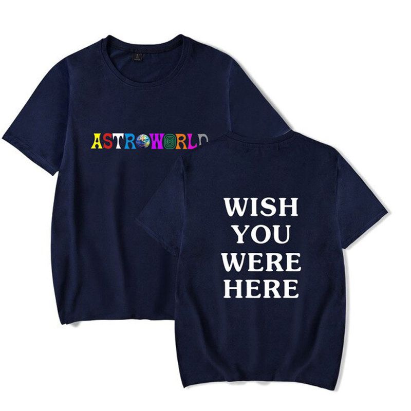 Fashion  Hop T Shirt Men Women Travis Scotts ASTROWORLD Harajuku T-Shirts WISH YOU WERE HERE Letter Print Tees Tops