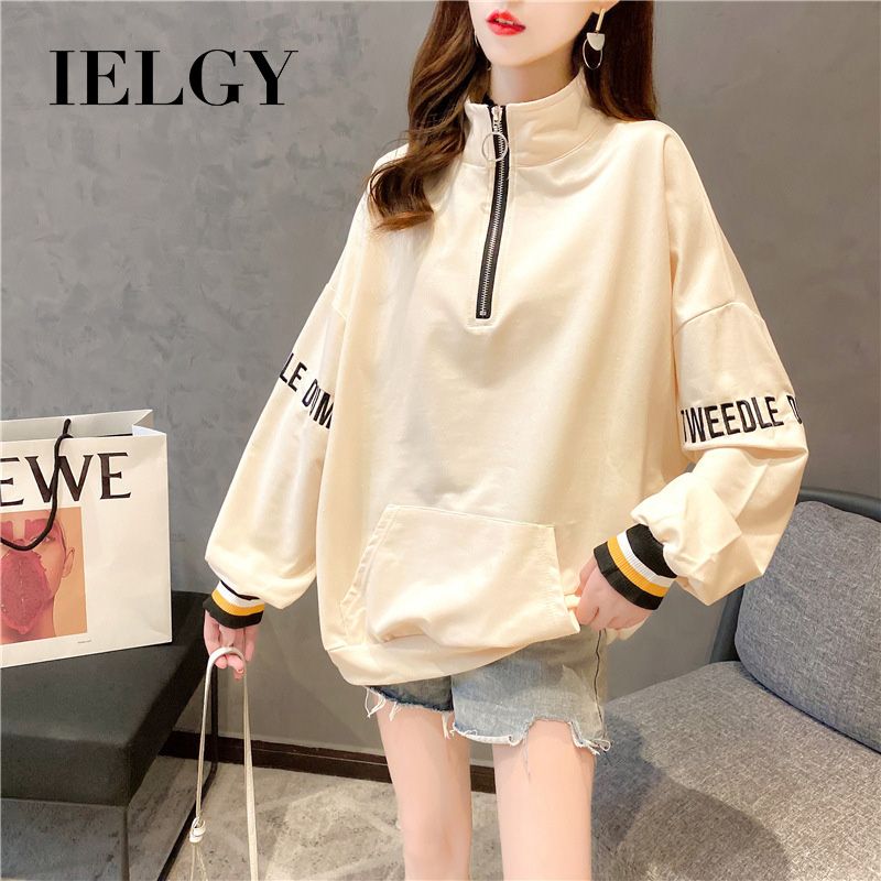IELGY niche embroidery zipper lapel sweater women's thin long-sleeved mid-length bottoming shirt jacket