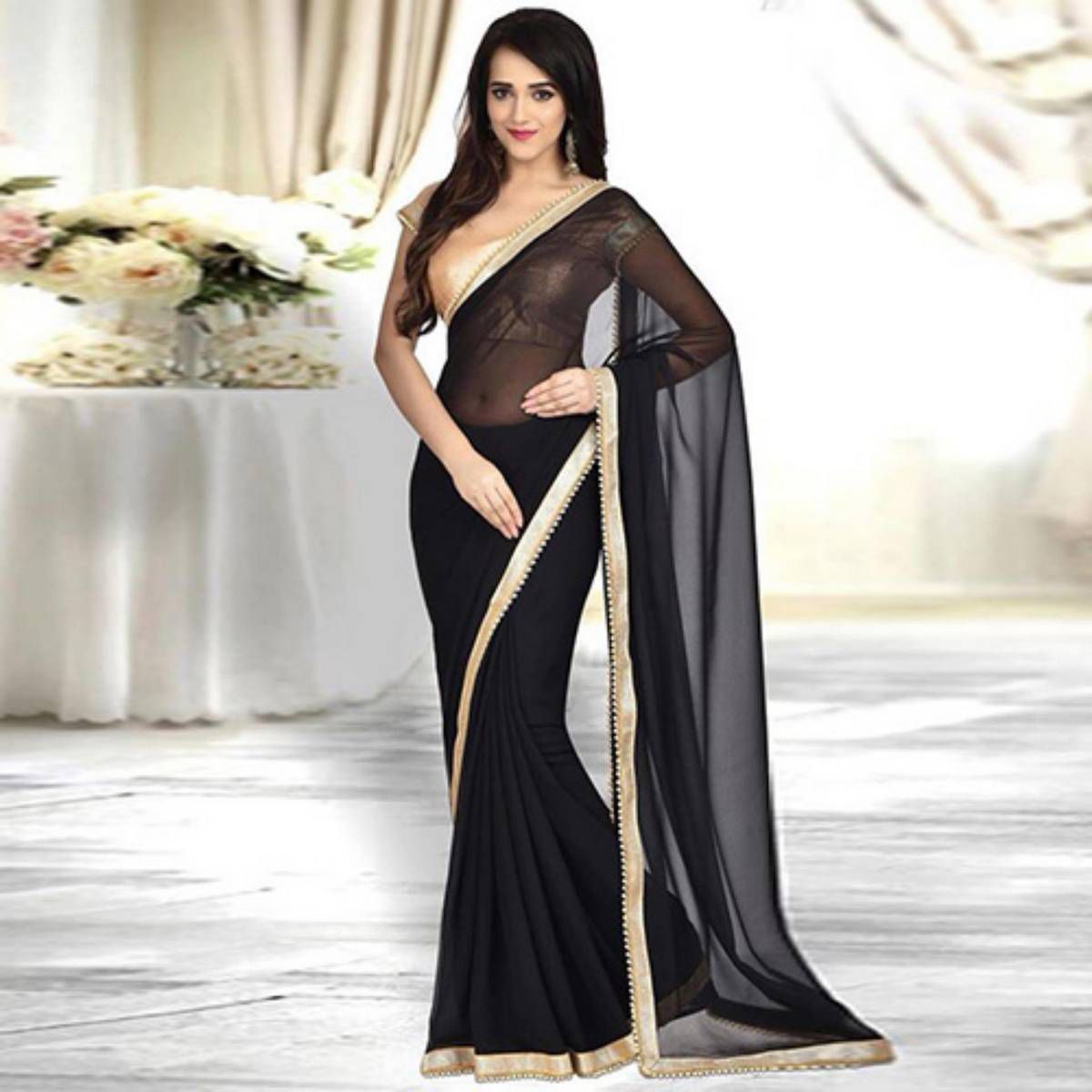Exclusive Black Georgette Saree For Women
