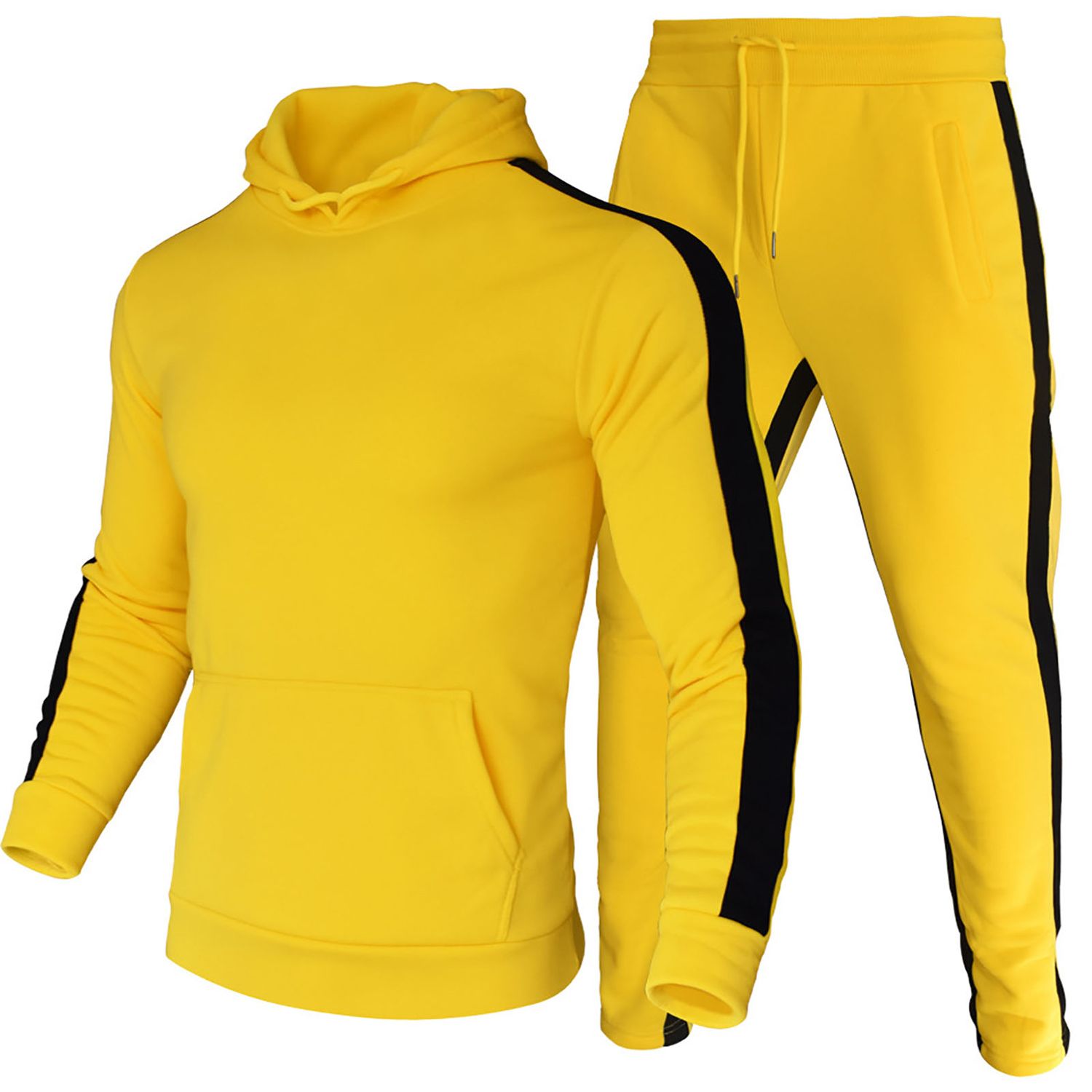 Sweatshirt Pants Set Shrinkable Cuff Male Hooded Drawstring Pullover Pants Set