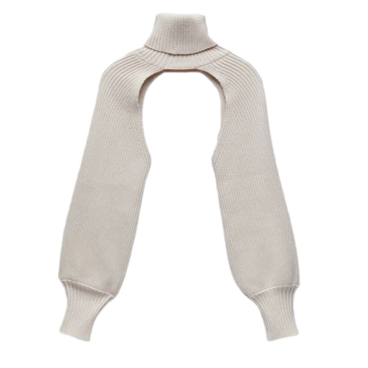 Female Sweater, Solid Color High Collar Long Puff Sleeve Knitwear Pullover for Women, Black/Apricot