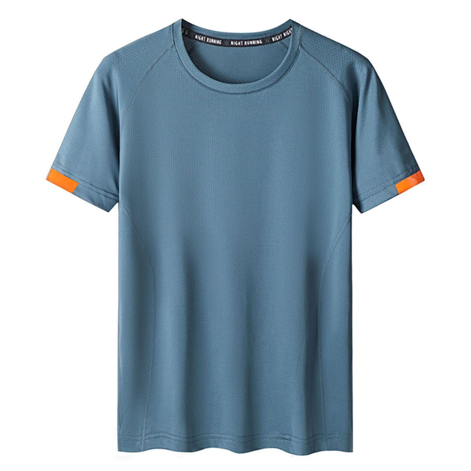 Men T-shirt Stretchy Quick Dry Summer Short Sleeve Round Neck Top for Sports