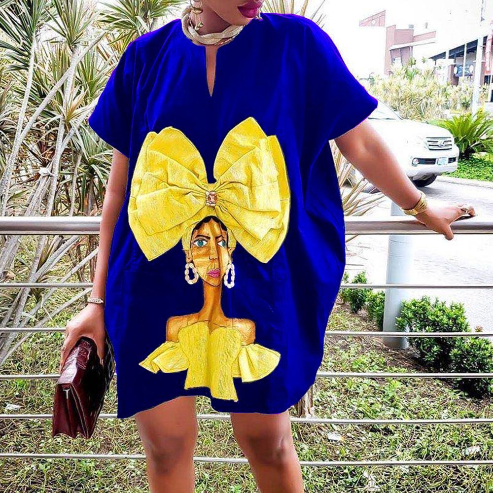 Casual Oversize Character Print Women Dress Fashion Streetwear Loose Office Lady Mini Work Wear Vestidos Plus Size Summer Dress