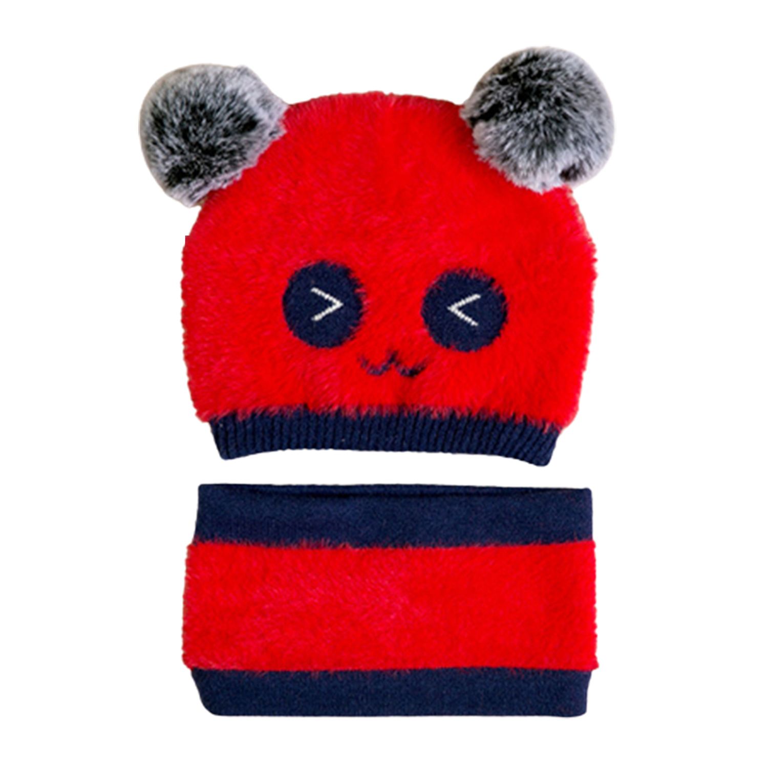 Baby Beanie Hat Double Plush Ball Lightweight Dome Cap Scarf