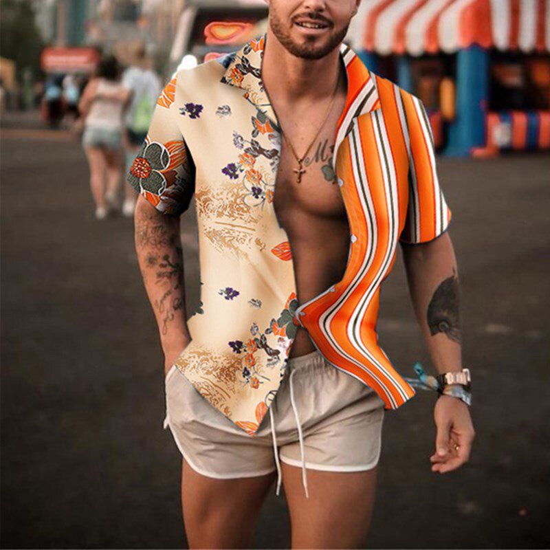 2020 Casual printing cotton Shirt Spring Slim Fit Men's Casual Shirt short Sleeve Formal Dress Shirts Male Clothing