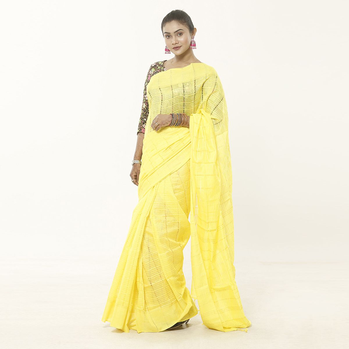 Jhum Yellow Soft Silk Saree - মনিপুরী ঝুম শাড়ি হলুদ