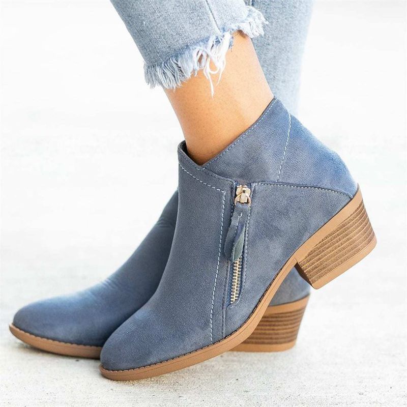 Women Autumn Mid Block Ankle Boots Heel Side Zip Up Booties Outdoor Casual Shoes