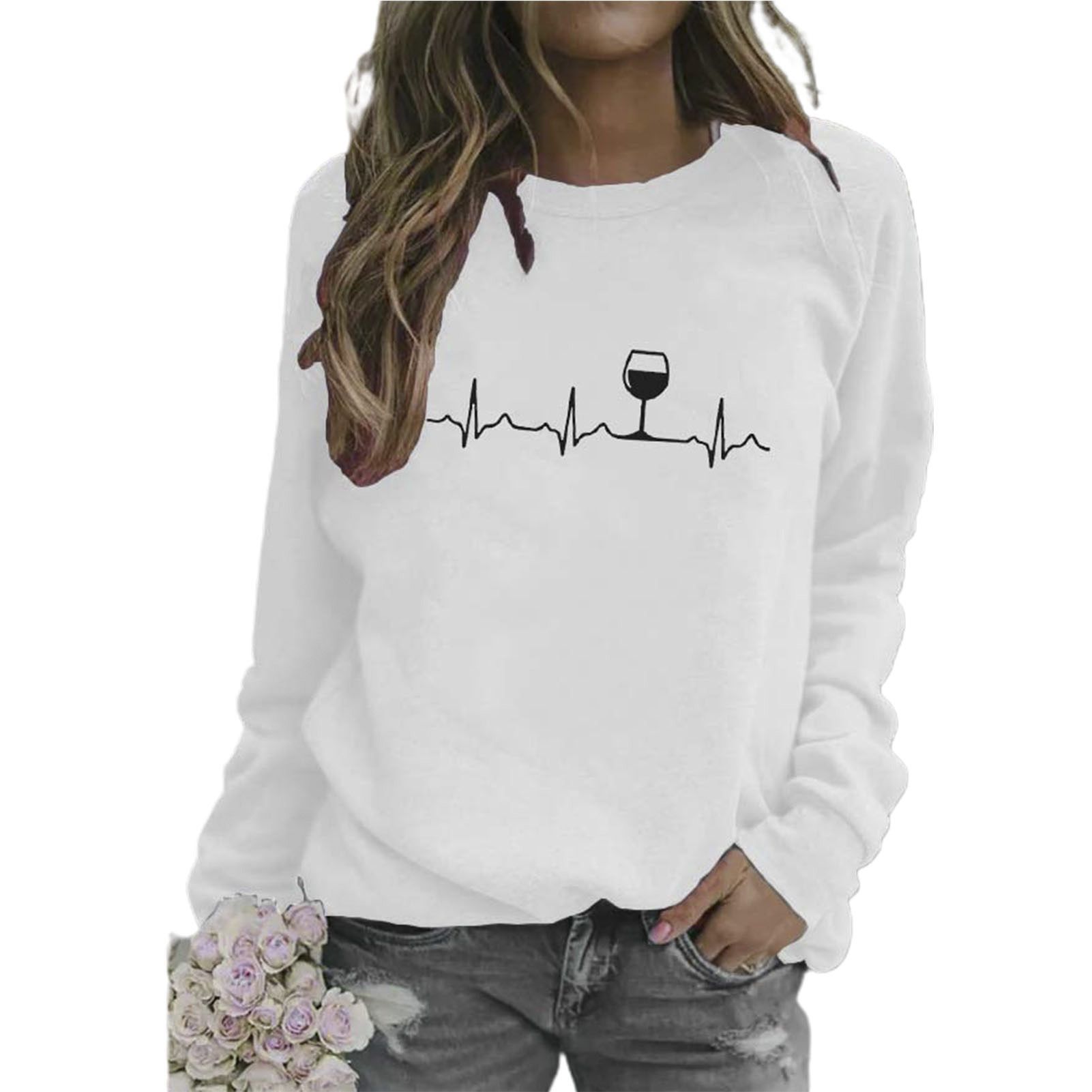 Women Sweatshirt Quick-drying Cup Print Loose Fit Sweatshirt