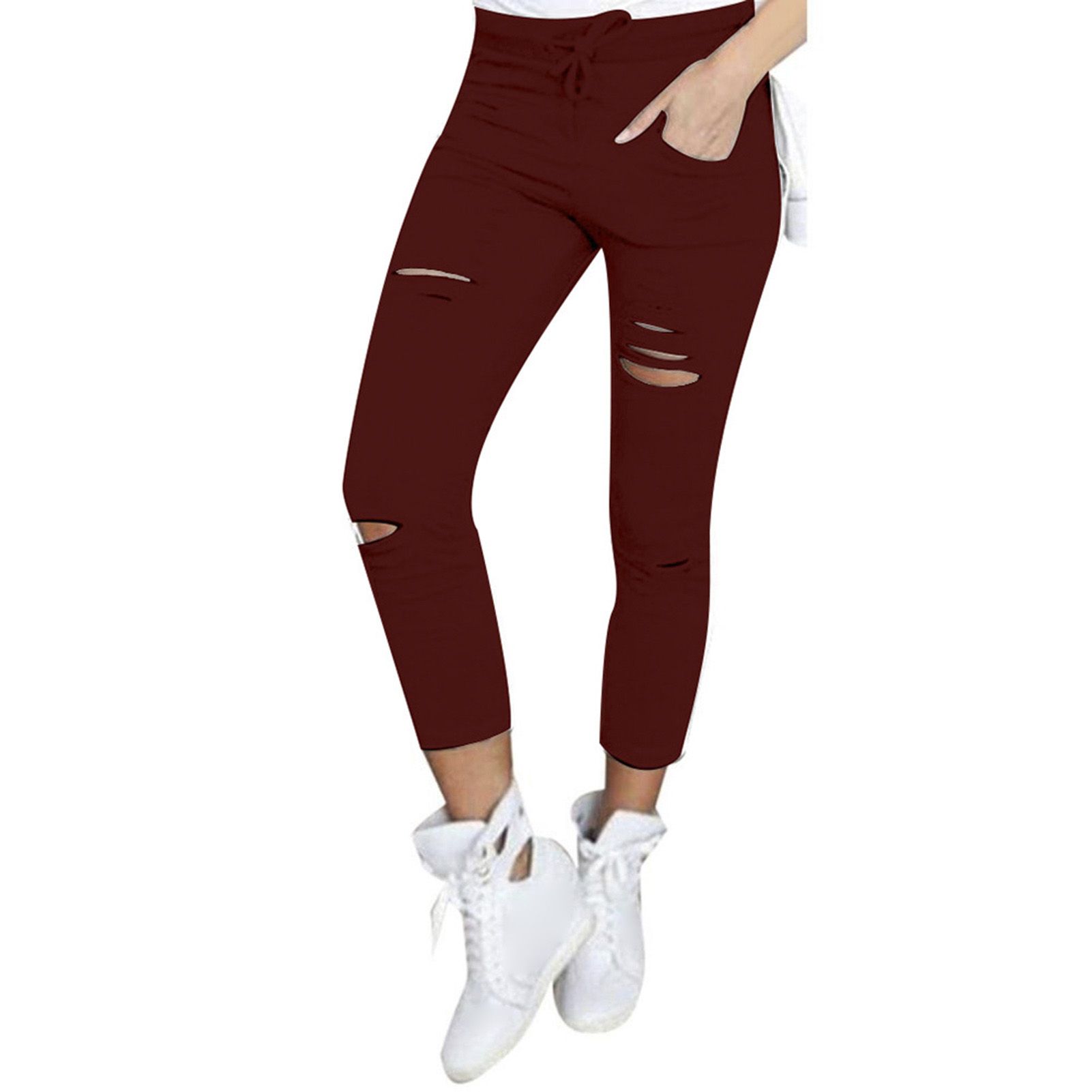 Women Pants All Match Ripped Spring Leggs