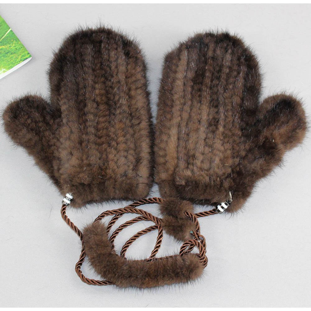 New arrive women mink  gloves knitted handmade natural mink  Mittens Russian black coffee  winter autumn