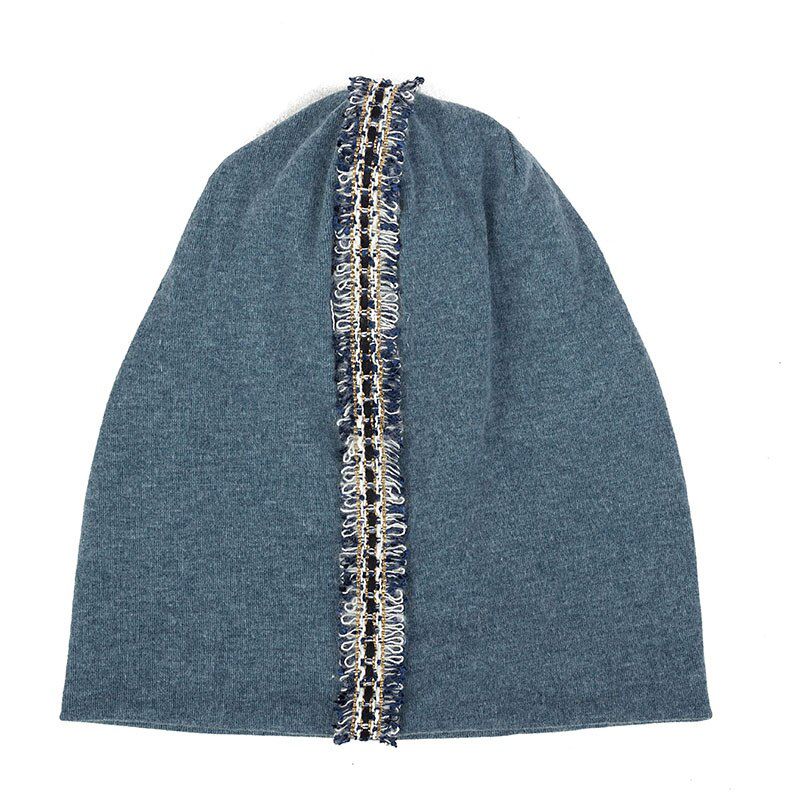 Charm Wood Cotton Slouchy Uni Beanie Men Women Baggy Tassel Striped Hat Casual Winter Autumn Warm Skull Cap