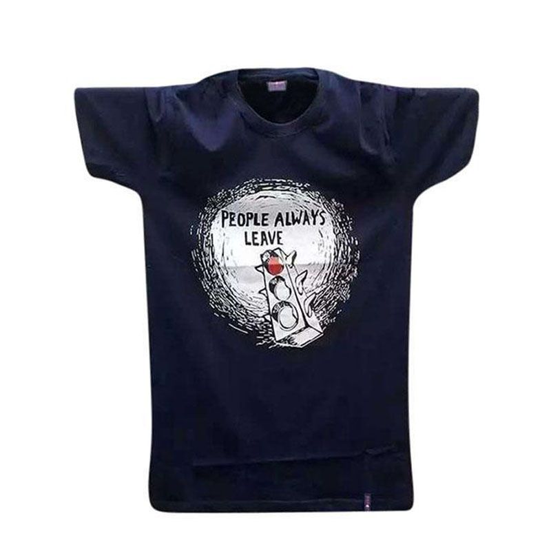 Dark Navy Blue Cotton Casual Short Sleeve T-Shirt For Men
