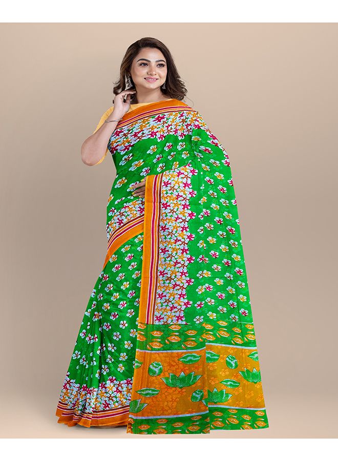 Multi Color 12 Hand Print  Cotton Saree For Women