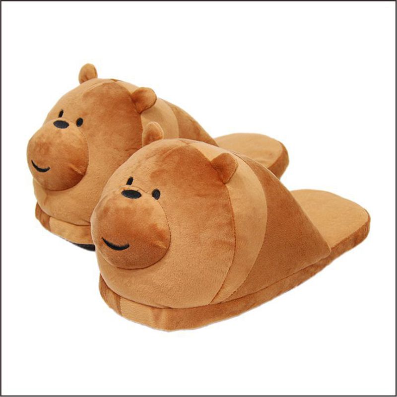 EU35-42 We Are Bear Cotton Slippers Home House Floor Indoor Shoes Warm Soft Non-Slip Sole Memory Foam Sandal for Women Men Girl Boy Kids