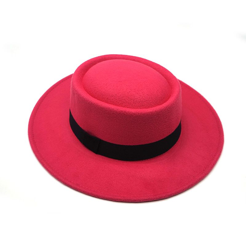 2021 Winter Autumn Boater Flat Top Hat for Women\'S Man Wide Brim Ladies Fedoras Hat Jazz Cap Classic Bowler Feminino Gorra