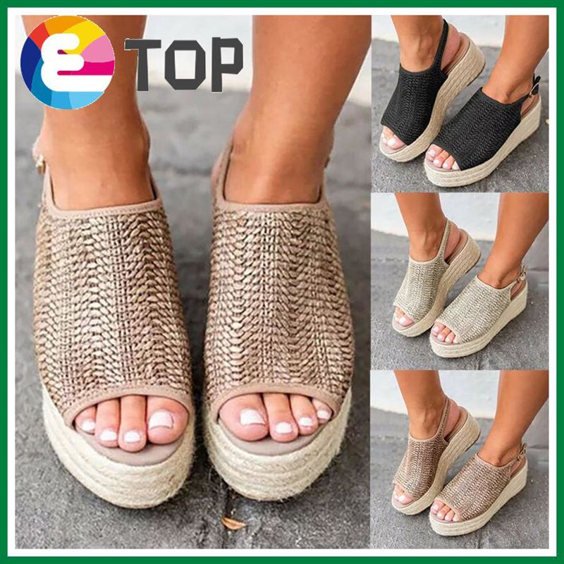 WOMENS LADIES FLATFORM ESPADRILLE SUMMER WEDGE PEEP TOE SANDALS SHOES SIZE
