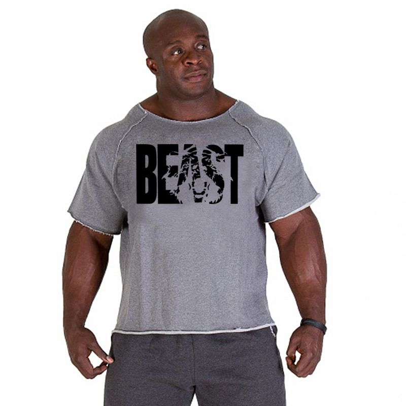 New fashion brand cotton t shirts tops men gyms Fitness shirt mens  weightlifting Bodybuilding workout gym vest fitness men tee