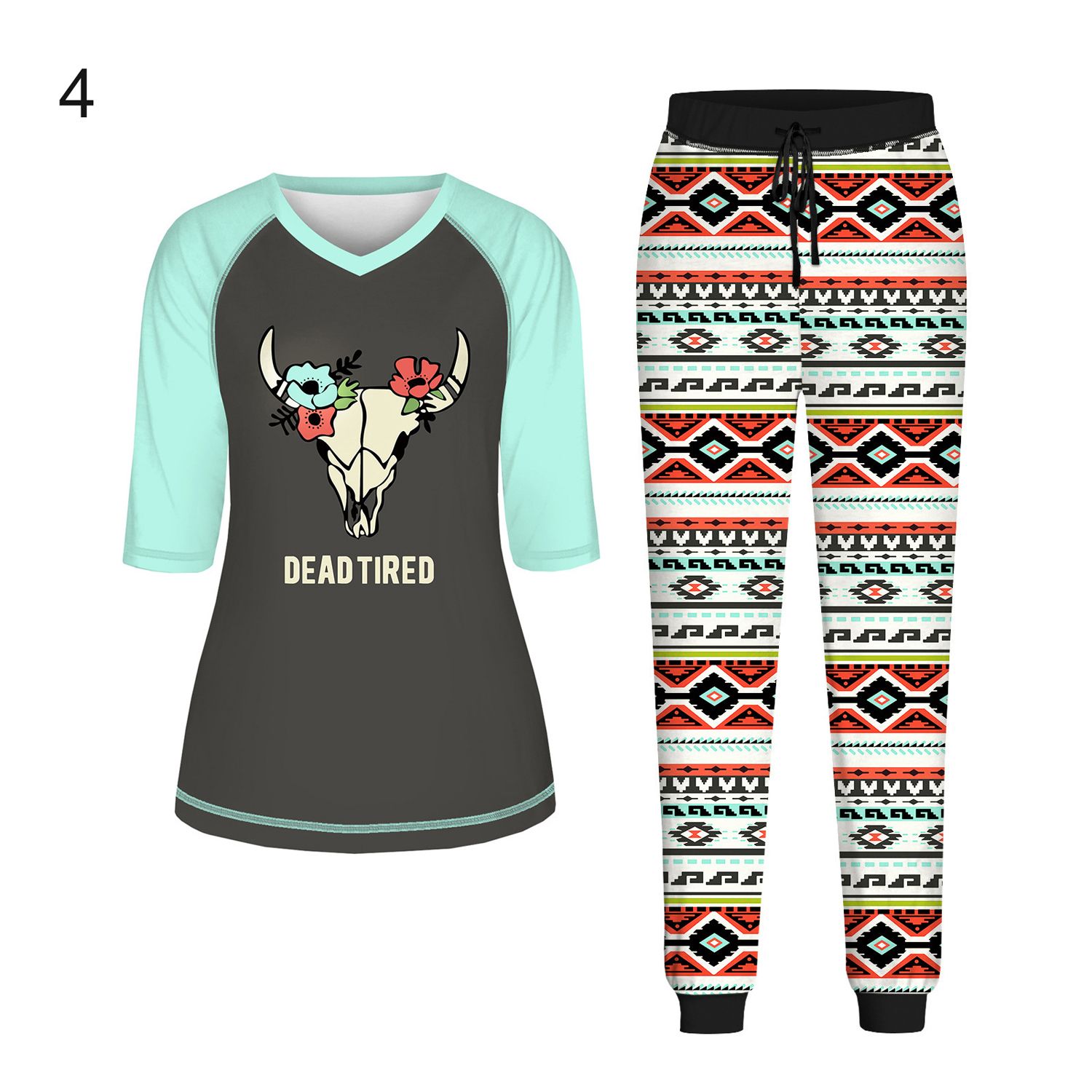 Women Pyjamas Decorative Plaid Pattern Half Sleeve Sleepwear Pajamas