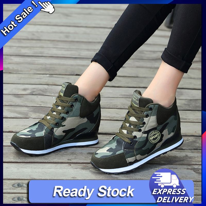 Women's Camouflage High-Heel Sneakers Inner Heightening Leisure Running Shoes 34-42