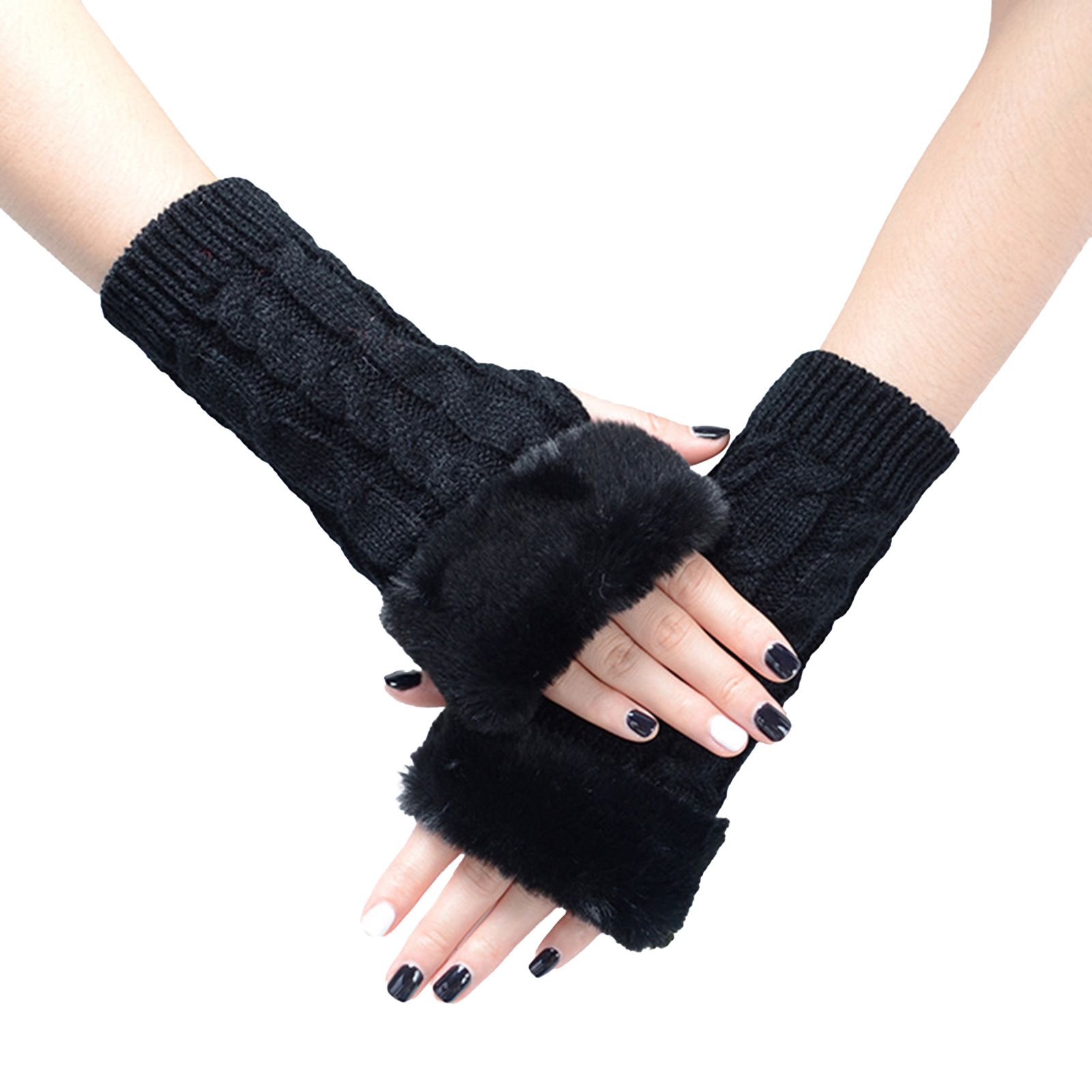 Women Gloves Trendy Fingerless Solid Color Winter Mitten Gloves