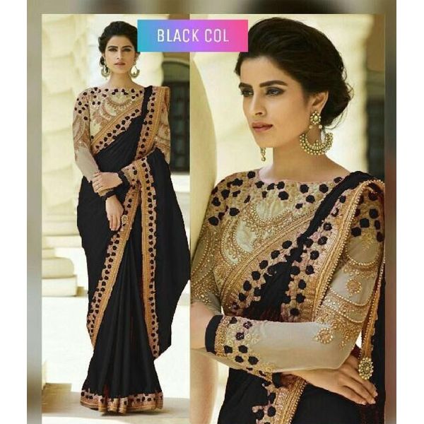 Black Colour Weightless Georgette Party Saree