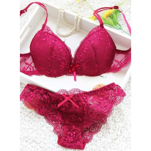 【Bra + Panty】 Women Push Up Bra Set Girl Floral Lace Underwear Set Underwire Brassiere
