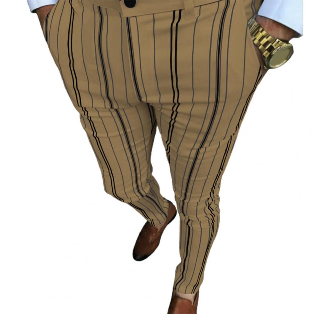 Men Trousers Stripe Business Fit Colorfast Suit Pants   Men Suit Pants  for Daily Wear