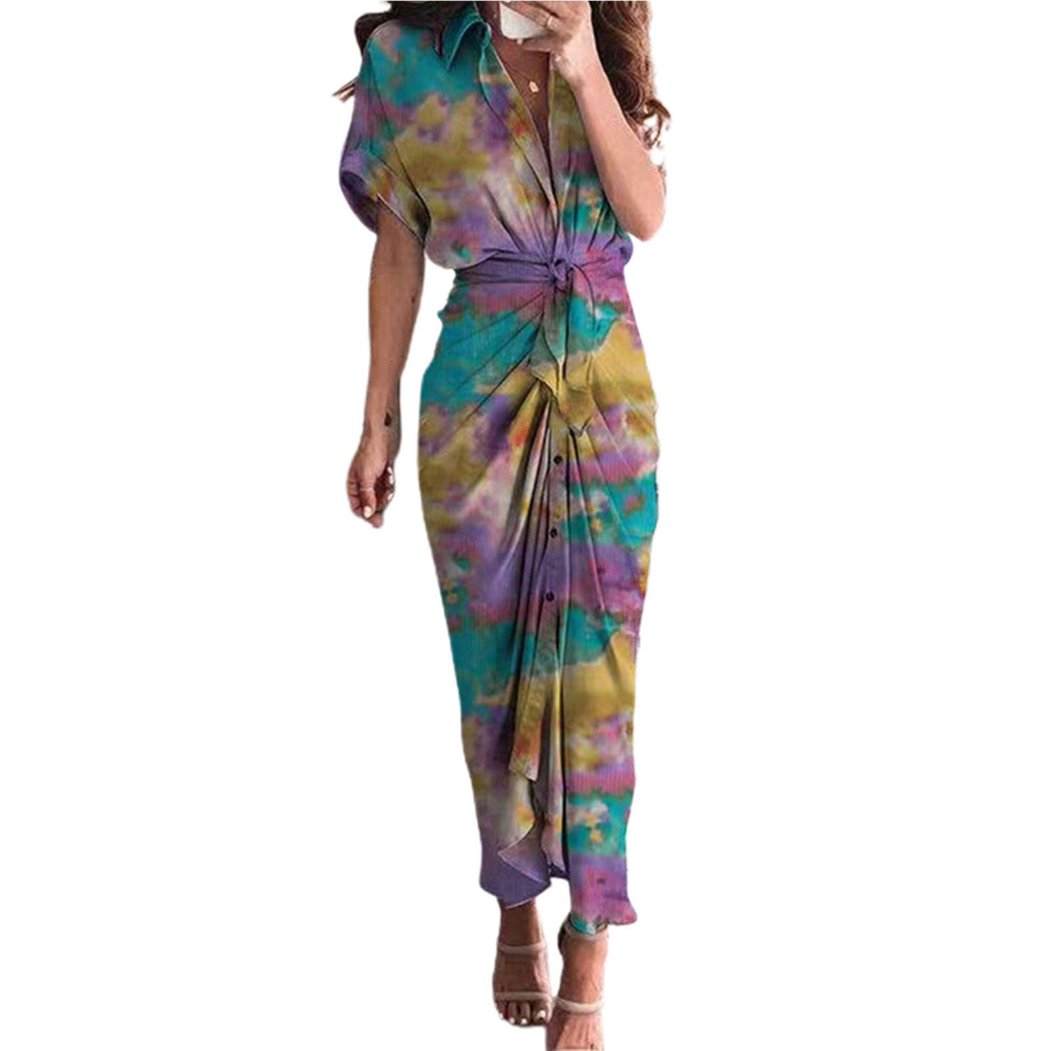 Shirt Dress Turn-Down Collar Single ed Lady Long Shirt Dress
