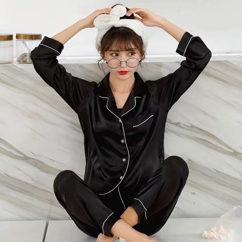 Women's Rayon Silk Pajamas y Stripe Sleepwear Set Women  Pajama Set 2Piece/Suit Top Long Sleeve Belt Shirt Pant Big Homewear