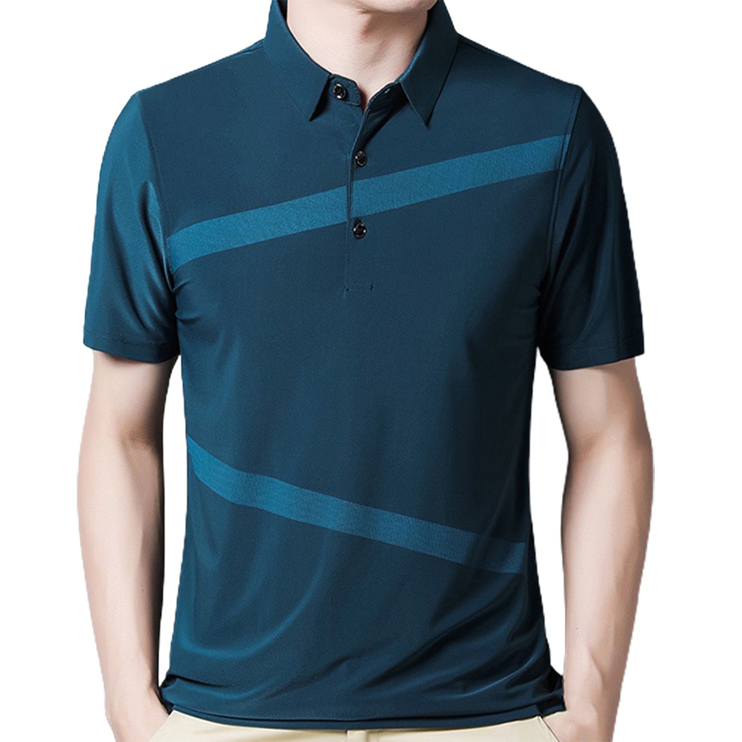 Men Shirt Turn-down Collar Short Sleeve Cloth Striped Printing Shirt Tops for Summer