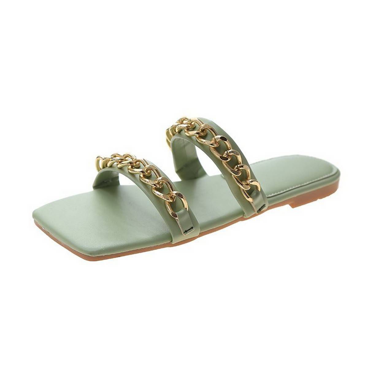 New Korean Fashion Women Flat Slippers Casual Open Toe Metal Flat Sandals Shoes