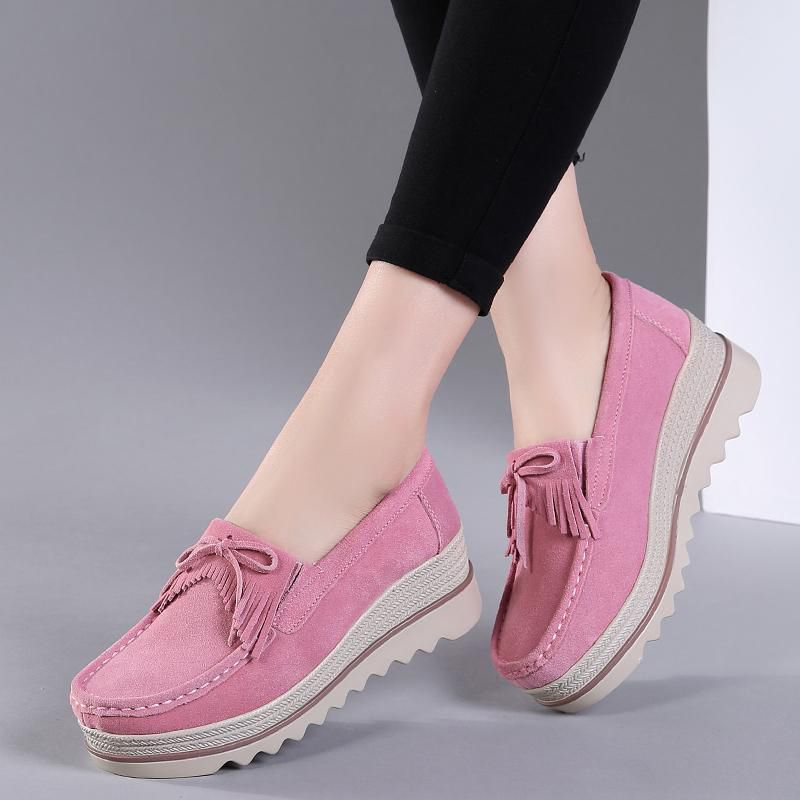 Spring Women Flats Shoes Platform Sneakers Slip On Flats Leather Suede Ladies Loafers Moccasins Casual Shoes Women Creepers