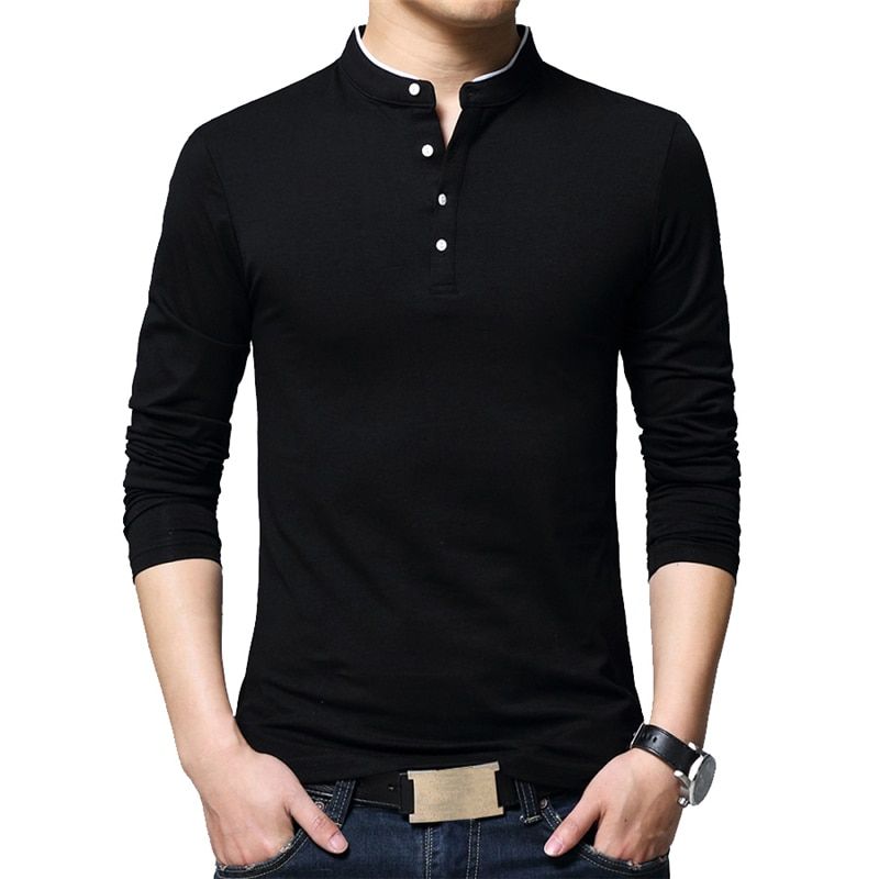 Brand Autumn Casual Mens T Shirts Fashion 2022 Sold Color Mandarin Collar Long Sleeve T-Shirt Luxury Plus Size M-5XL