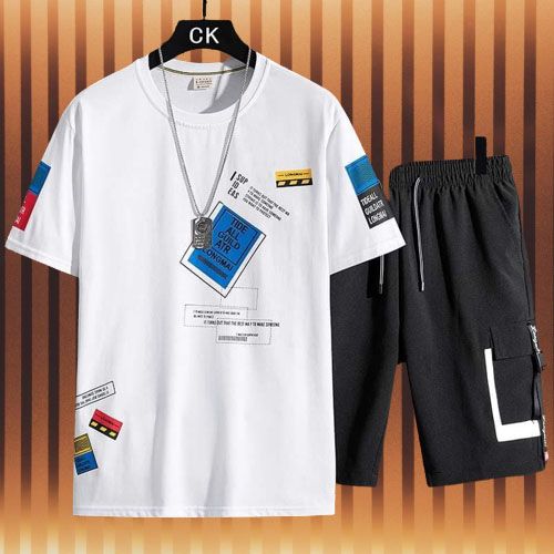 White & Black Color Stylist Printed Cotton Half Sleeve T-Shirt ( Set )for Men - T-Shirt