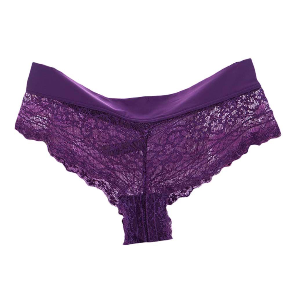 Women   Solid Color Low Waist Hollow-Out Lace Underpants T-Back Briefs Panties