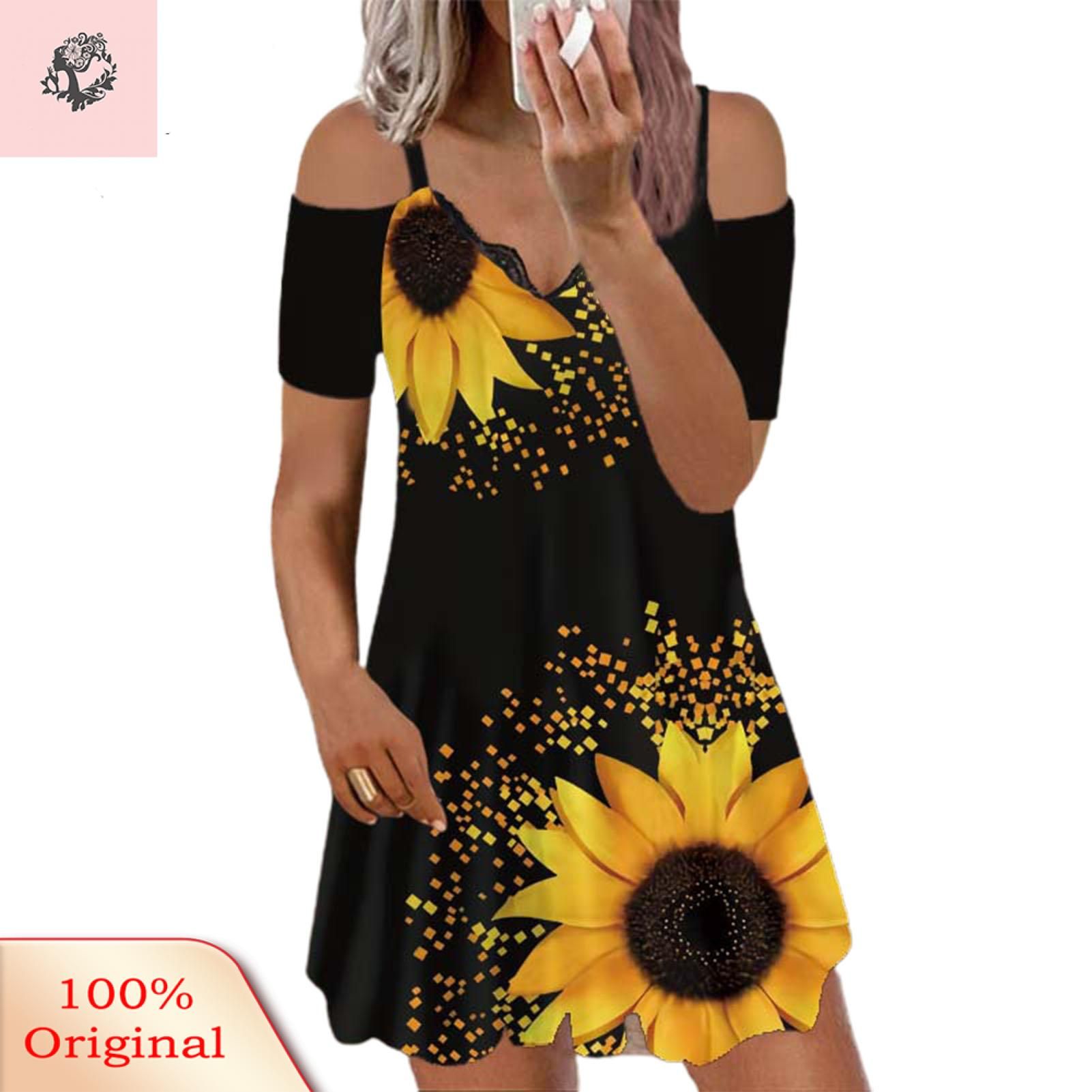 Sunnyheart Summer Dress Printing Loose Waist Summer Dress