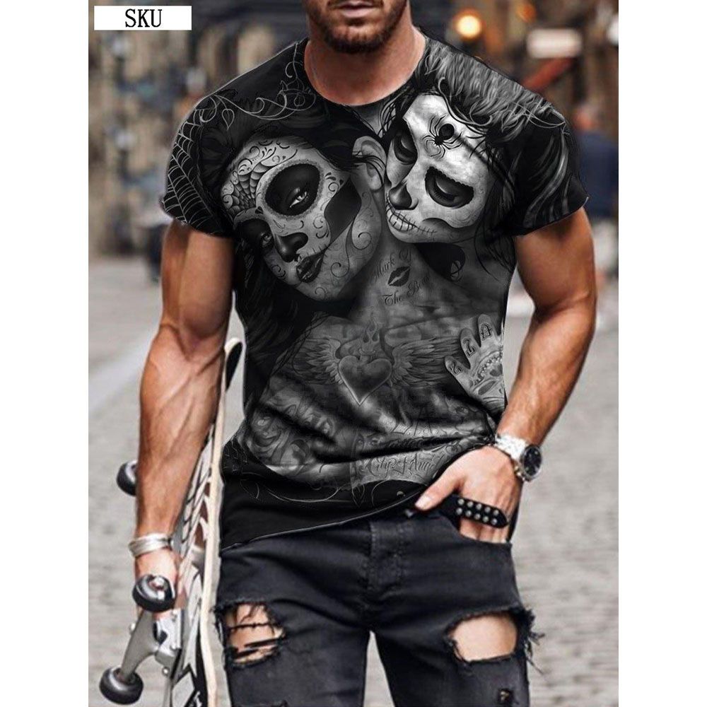 Viking Skull Printed Men T Shirt Summer Rock Punk Tops Casual Breathable Male Short Sleeve Street O-Neck Oversize Unisex Tees