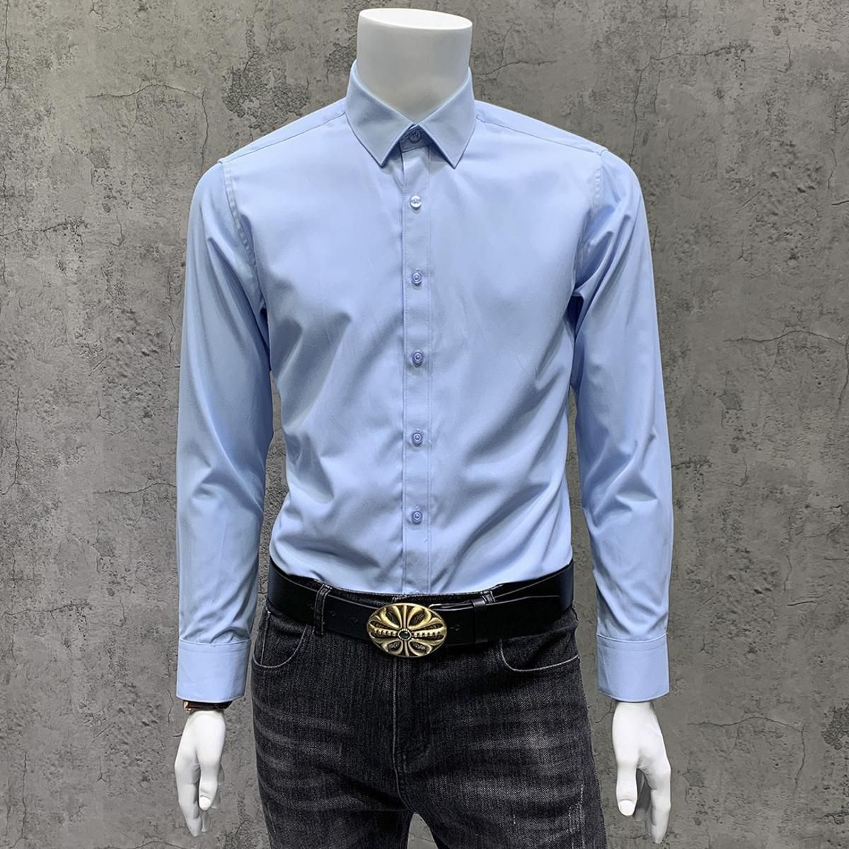Mens Business Casual Shirts Long Sleeve Solid Color Lapel Shirt Dress Daily Office Shirt Tops