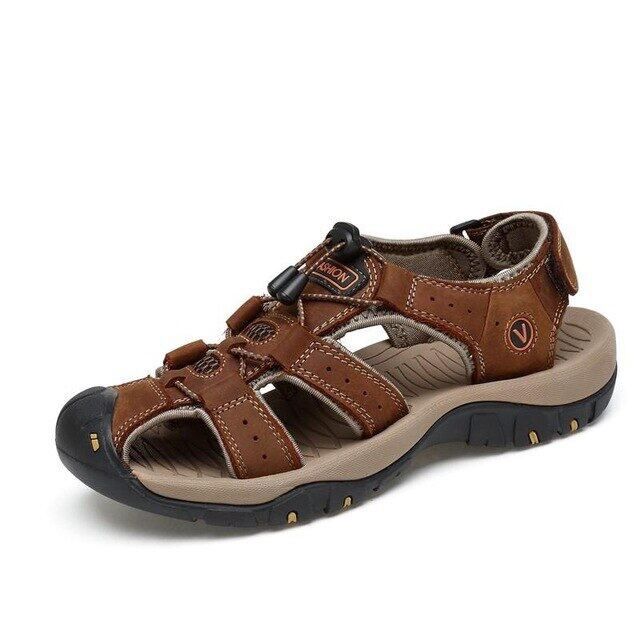 New Big Size Leather Cowhide Men Sandals Summer Quality Beach Slippers Casual Sneakers Outdoor Beach Shoes 47 48