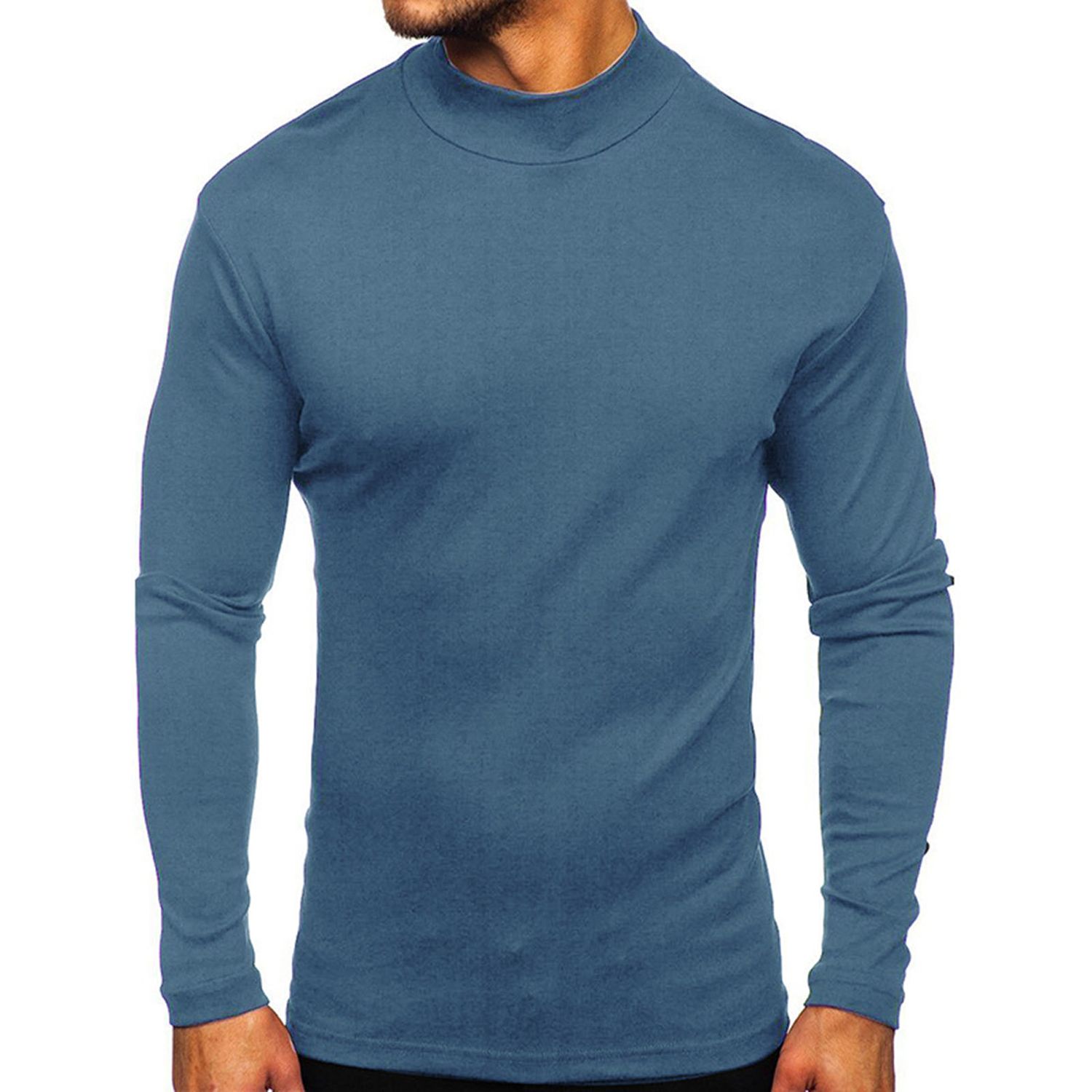Men T-shirt Regular Sleeve High Collar Pure Color T-shirt
