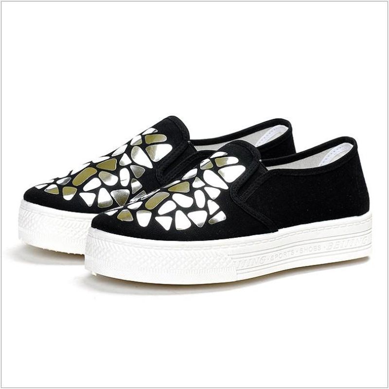 Fashion Women Loafers Vulcanize Shoes Canvas Sequins Sneakers Shoes Ladies Slip On Breathable Shallow Casual Shoes
