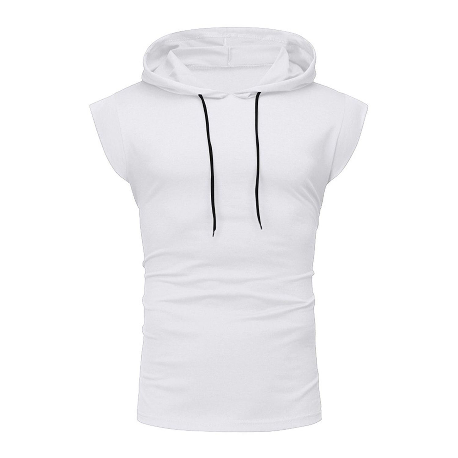 Men's Sleeveless Workout Tank Top, Solid Color Bodybuilding Muscle Cut Off Hooded T Shirt