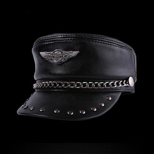 SILOQIN Leather Hat Cowhide Military Hats For Men Personality Hip-hop Caps Snapback Cap Flat Cap Unisex
